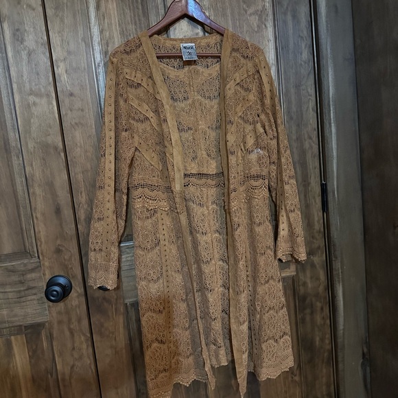 Vocal Jackets & Blazers - Vocal Tan Lace Bohemian Duster